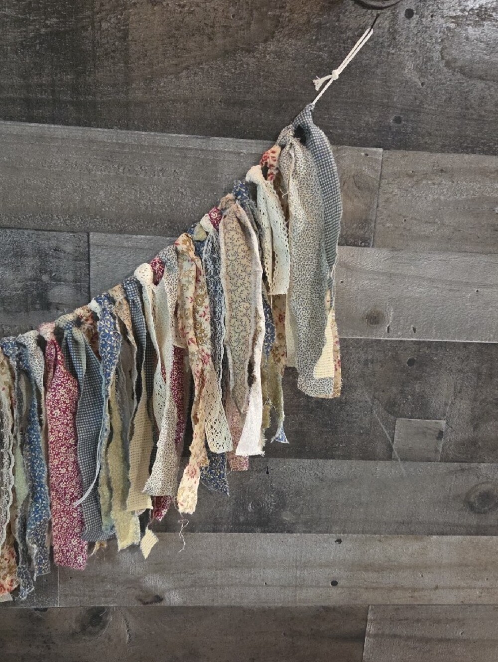 Handcrafted Neutral Fabric Boho Chic Rag Garland - Home Holiday Decor - Picture 3 of 5